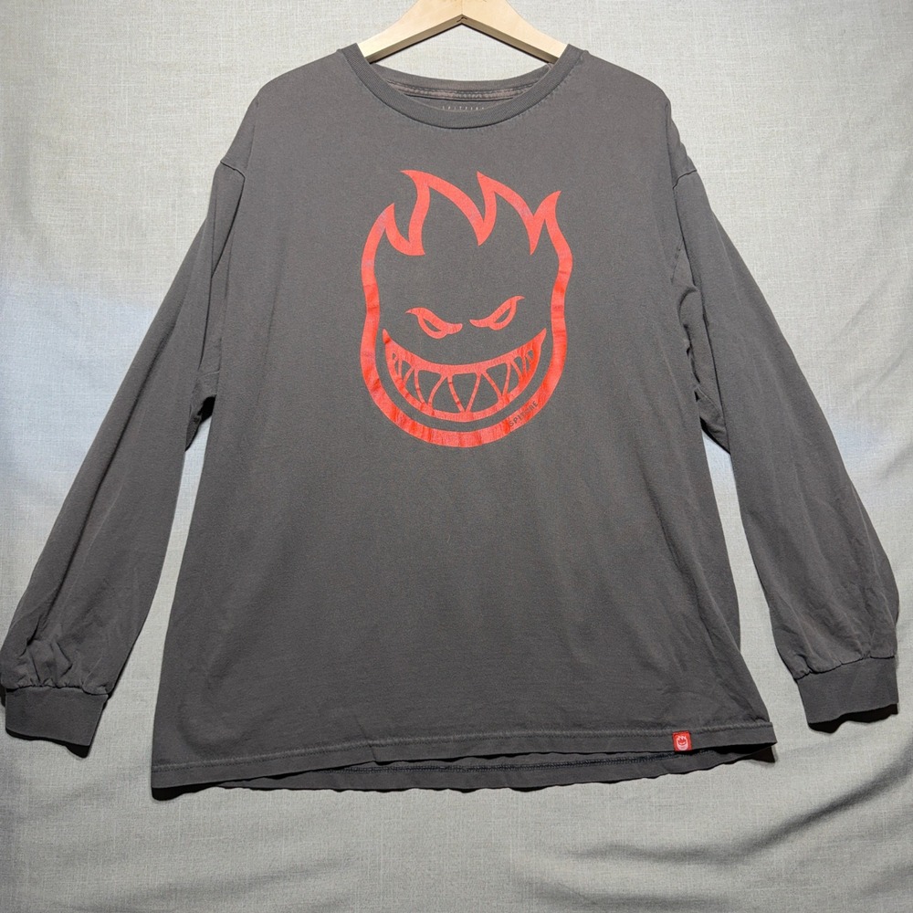 Spitfire Shirt Men XL Gray LS Bighead Logo Skater Streetwear Graphic Tee
